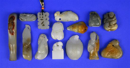 Appraisal: COLLECTION OF CHINESE CARVED WHITE JADE OBJECTS including fish fruit