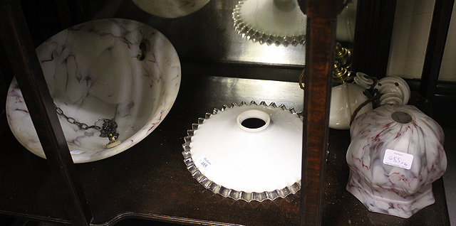 Appraisal: A PAIR OF OLD WHITE GLASS CIRCULAR LAMP SHADES with