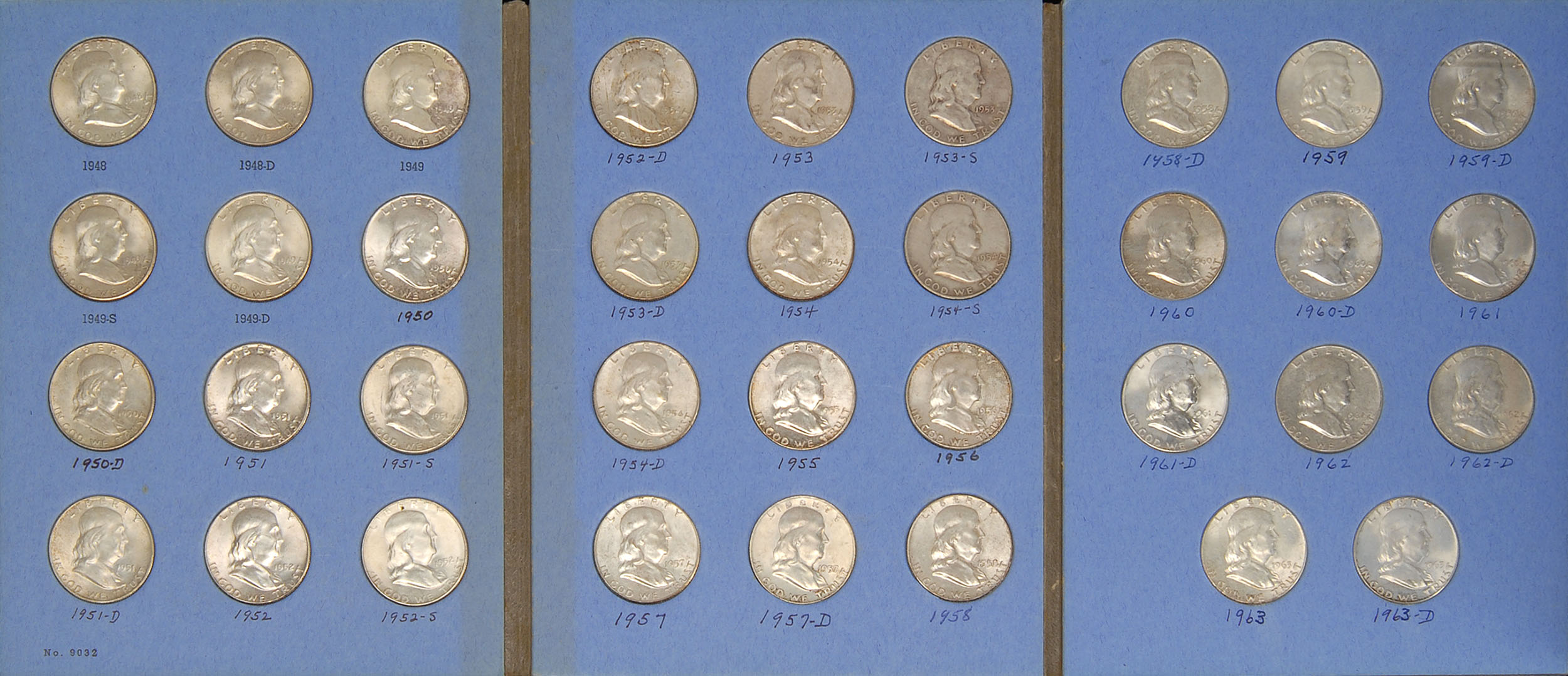 Appraisal: BLUE BOOK COIN HOLDER COMPLETE FRANKLIN HALF DOLLAR SET Conditions