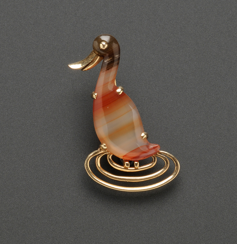 Appraisal: kt Gold and Banded Agate Puddle Duck Brooch Tiffany Co