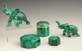 Appraisal: Group of Five Pieces of Malachite th c consis Group