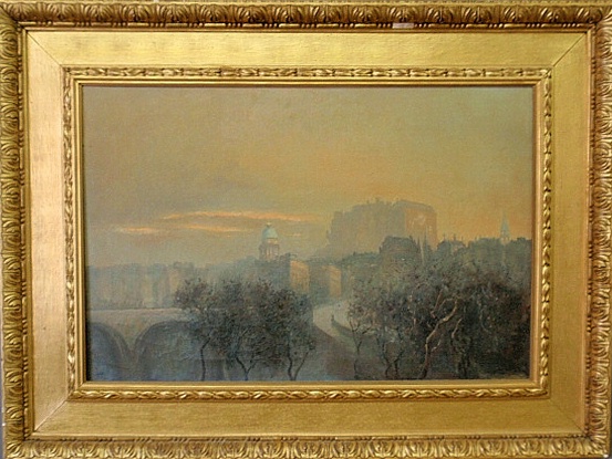 Appraisal: - Large oil on canvas landscape painting of Edinburgh Castle