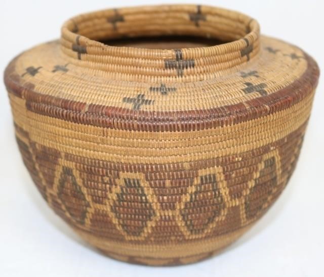 Appraisal: EARLY TH C NORTHERN CALIFORNIA OLLA BASKET GEOMETRIC DESIGN GOOD