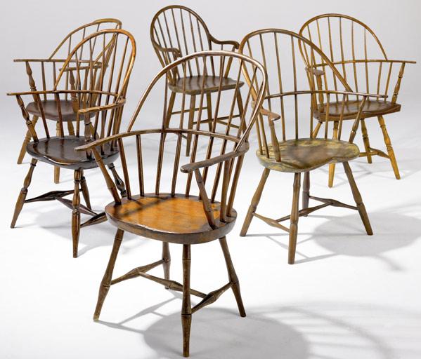 Appraisal: WINDSOR ARMCHAIRS Assembled set of six late th and early