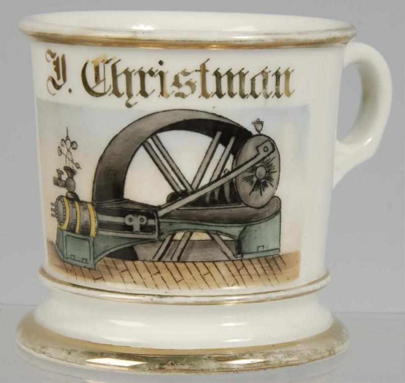 Appraisal: Steam Equipment Shaving Mug Description Nice image of stream-driven equipment