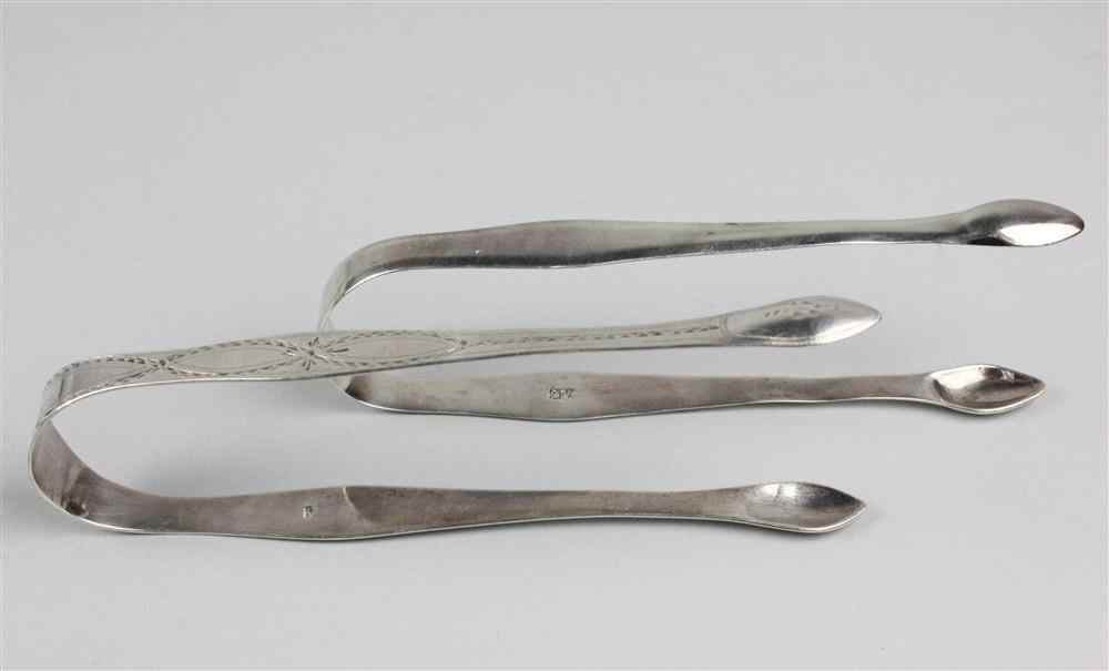 Appraisal: PAIR OF ENGLISH SILVER SUGAR TONGS marks for Peter and