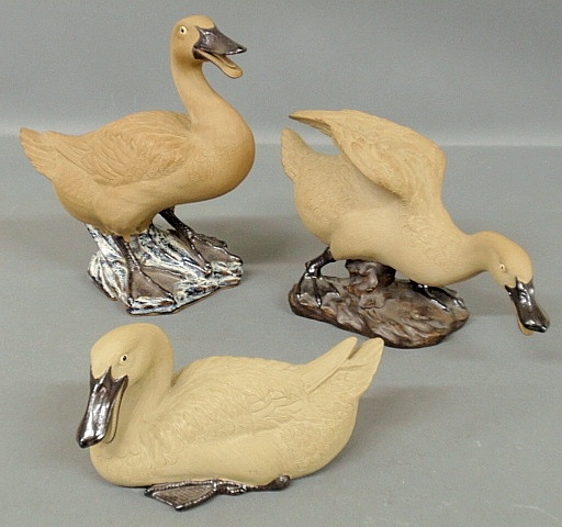 Appraisal: - Three ceramic composition ducks all marked China largest h