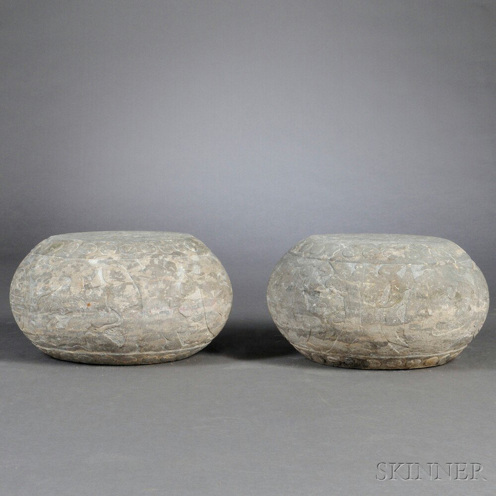 Appraisal: Pair of Stone Garden Seats China th century or earlier