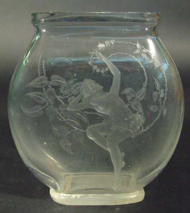 Appraisal: Victorian flat sided glass vase engraved with a nude female