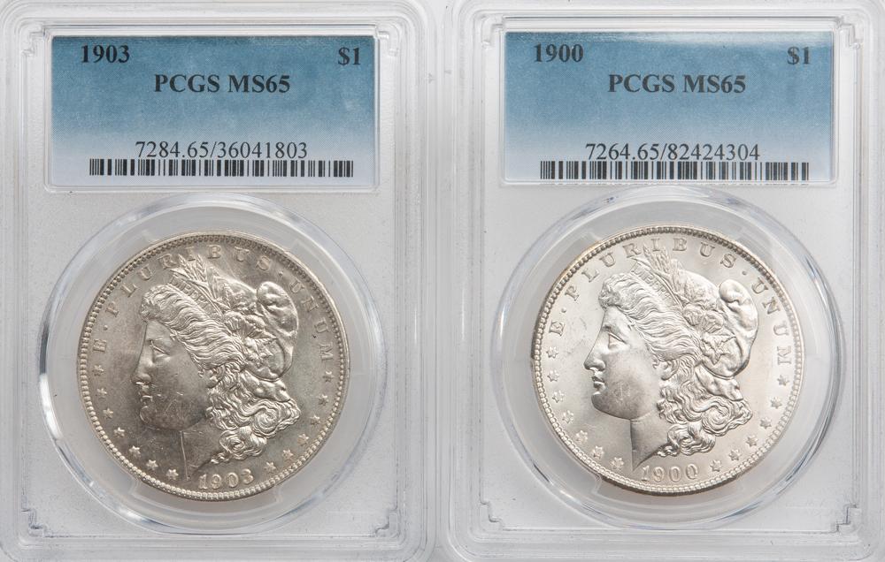 Appraisal: PCGS GRADED MORGANS MS MS Two Morgan silver dollars each