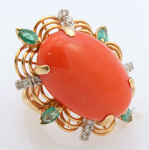 Appraisal: KY X mm oval coral cabochon X mm marquise shaped