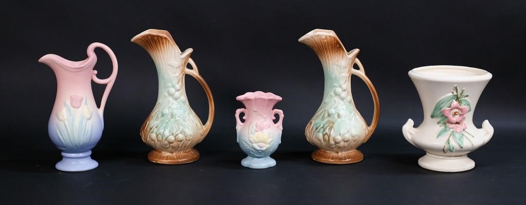 Appraisal: pieces American pottery Pair of McCoy ewers each H McCoy