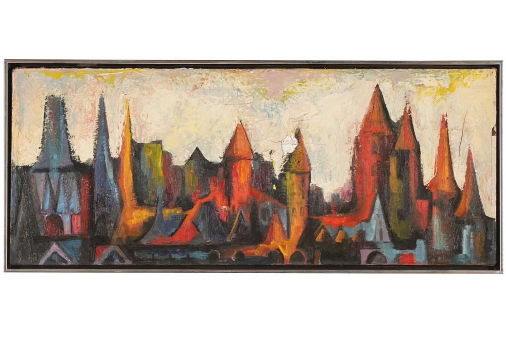 Appraisal: TH CENTURY CITYSCAPEoil on canvas signed illegibly lower right Condition