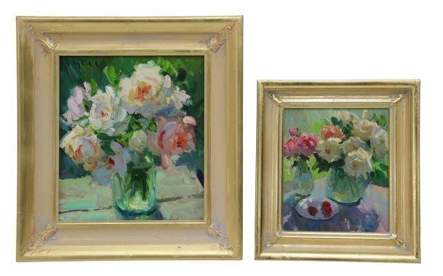 Appraisal: lot of Framed oil paintings on board both signed G