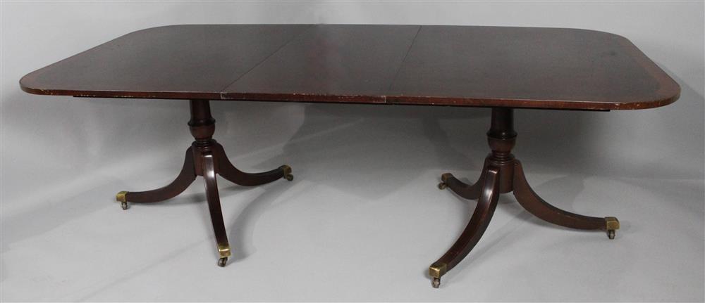 Appraisal: GEORGIAN STYLE INLAID MAHOGANY DOUBLE PEDESTAL DINING TABLE WITH ONE