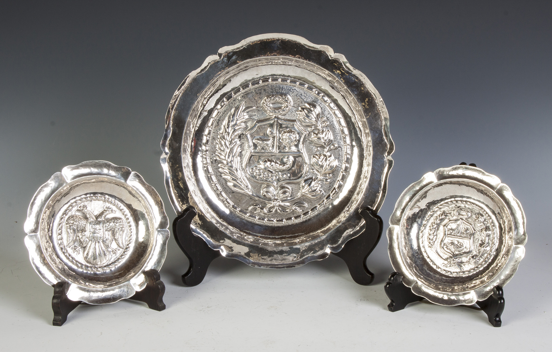 Appraisal: Three Sterling Silver Serving Trays Larger coat of arms makers