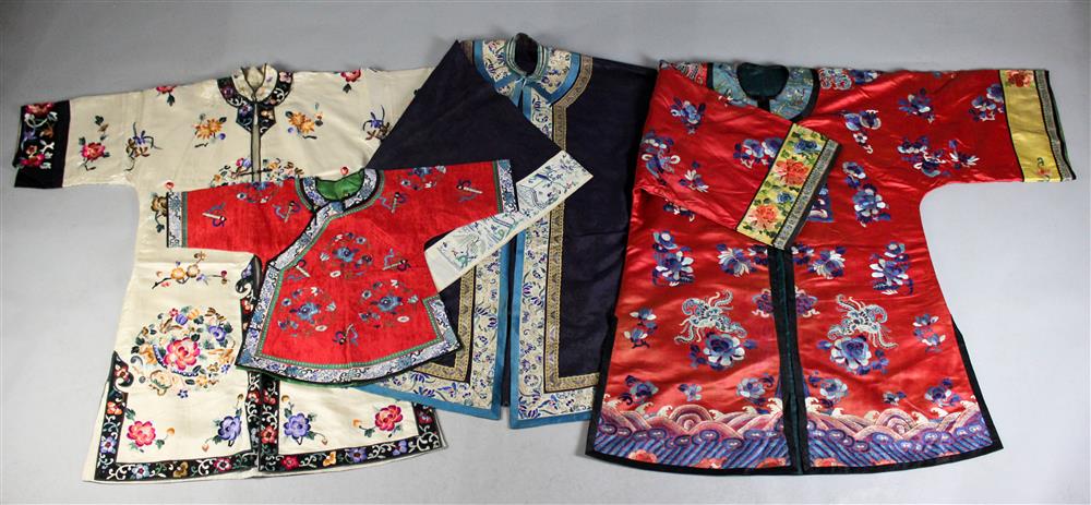 Appraisal: GROUP OF CHINESE SILK EMBROIDERED ROBES including a multicolored silk