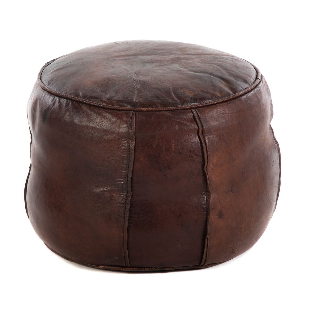 Appraisal: Contemporary Small Round Leather Footrest Distressed leather cylindrical footrest in