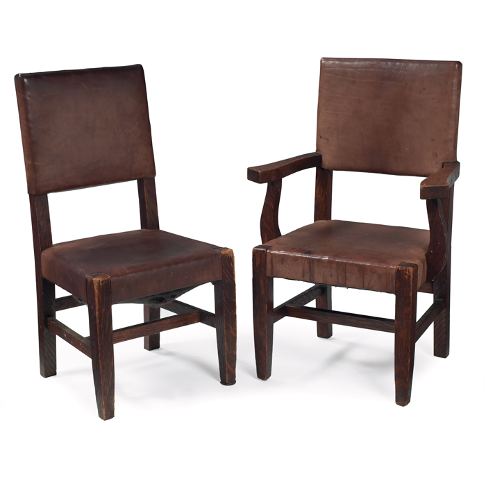 Appraisal: Arts Crafts child's chairs two armchair and side chair leather