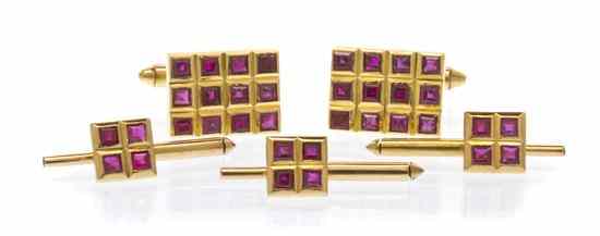 Appraisal: An Karat Yellow Gold and Ruby Dress Set consisting of