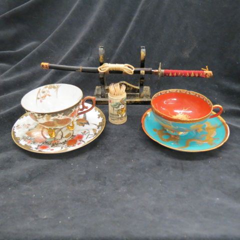 Appraisal: Estate Lot of Oriental Items miniature Samurai sword fine cups