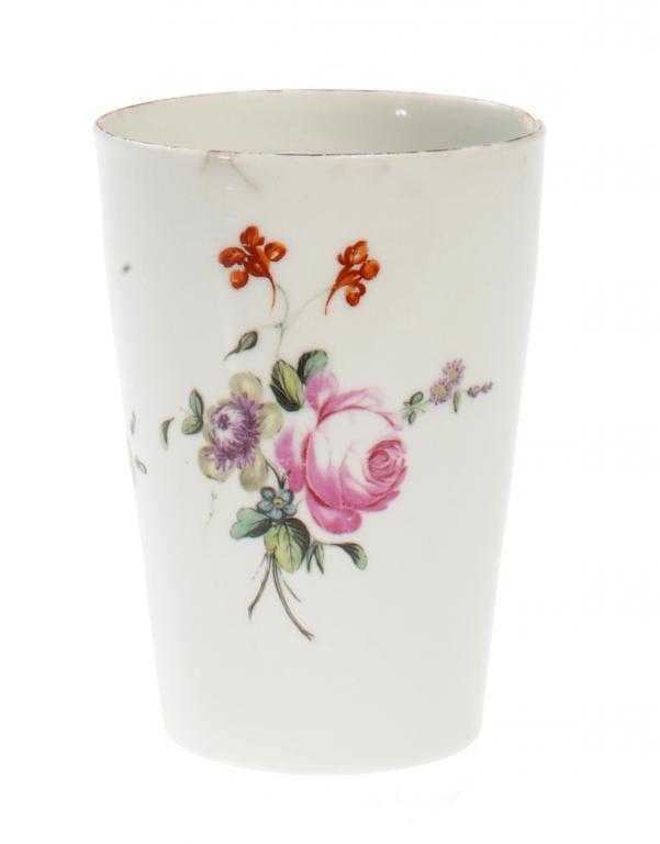 Appraisal: A RARE DERBY POLYCHROME BEAKER painted with two flower sprays