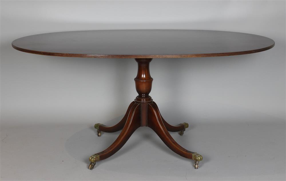 Appraisal: ENGLISH REGENCY STYLE INLAID MAHOGANY BREAKFAST TABLE having a long