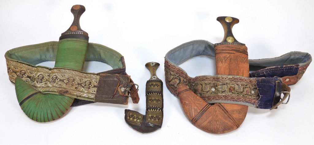 Appraisal: PC YEMENI JAMBIYA KNIVES W BELTS Middle East th CenturyIncludes