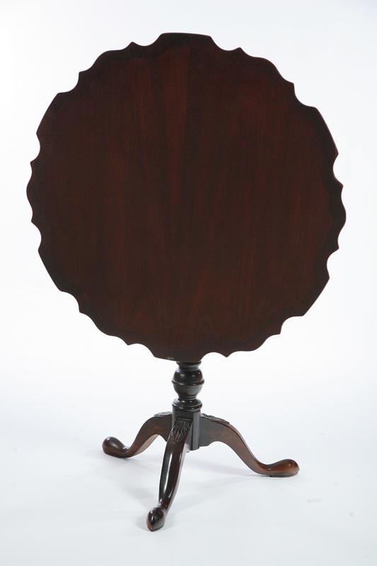 Appraisal: TILT TOP TEA TABLE Mahogany with a scalloped top birdcage