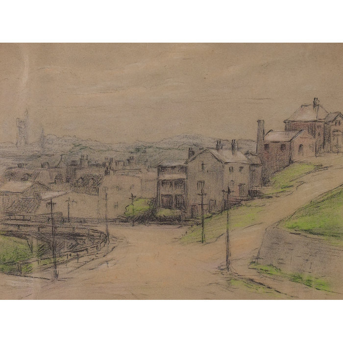 Appraisal: Irene Bishop drawing ''Eden Park and Ida St Bridge'' pastel