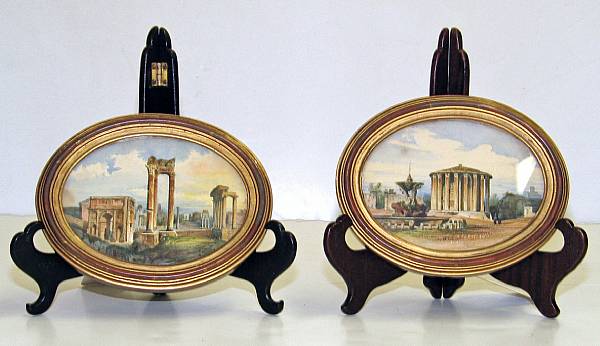 Appraisal: A pair of Italian Grand Tour miniature oval watercolors signed