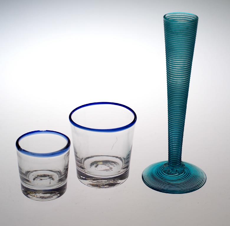 Appraisal: TWO th CENTURY BLUE-RIMMED BEAKERS Larger cm -