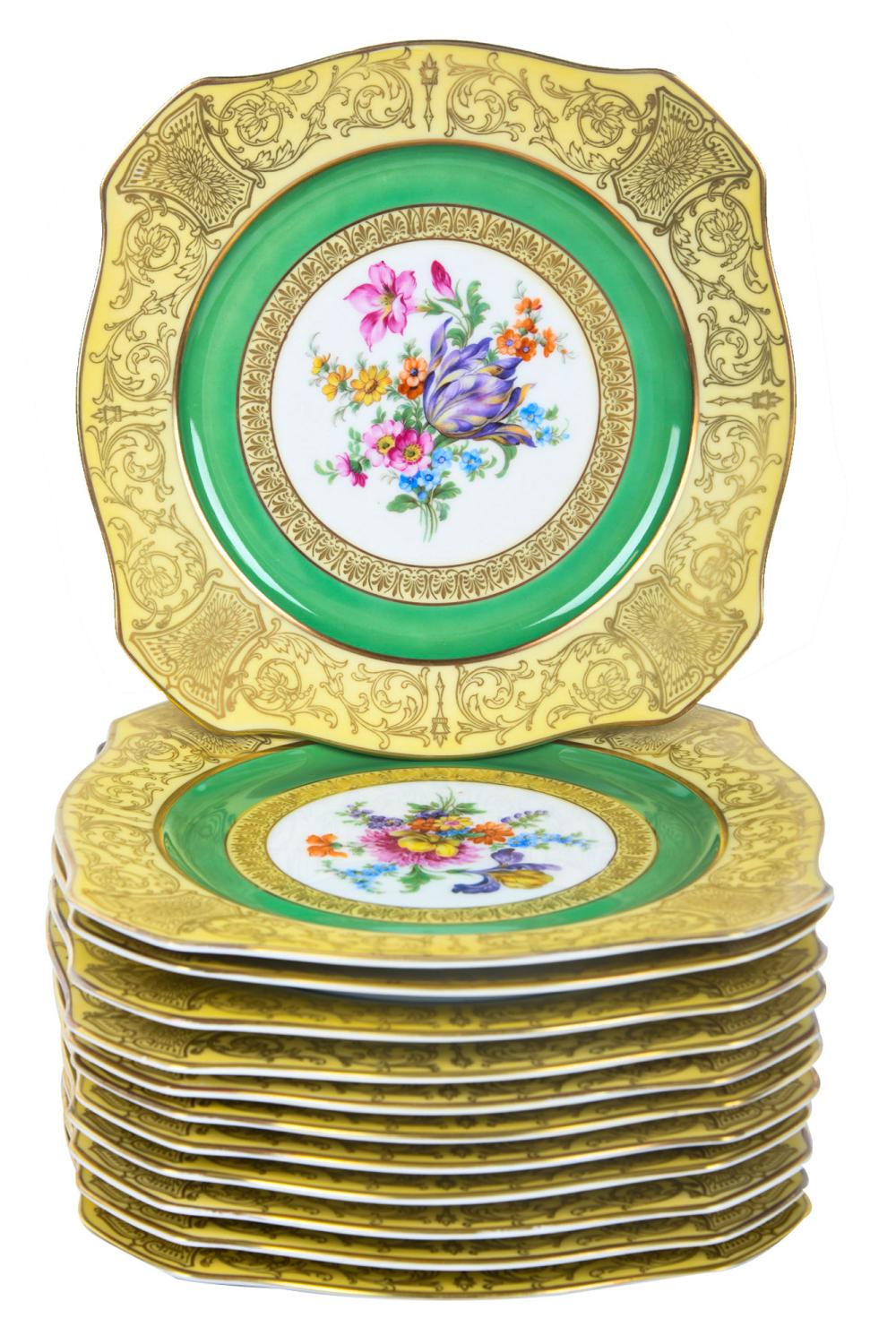 Appraisal: SET OF BAVARIAN PORCELAIN DESSERT PLATESeach with green printed PT