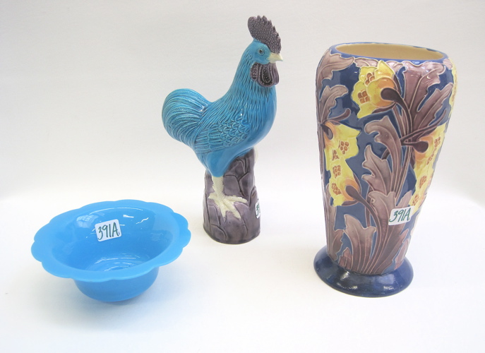 Appraisal: A PORCELAIN VASE ROOSTER AND A GLASS BOWL pieces The