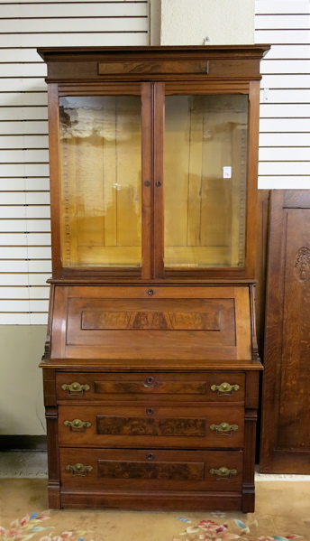 Appraisal: A VICTORIAN WALNUT SECRETARY BOOKCASE American third quarter of the