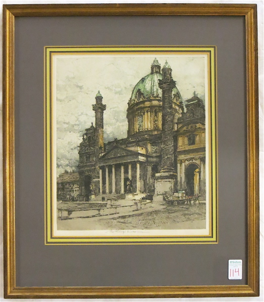 Appraisal: LUIGI KASIMIR ETCHING AND AQUATINT Austria - Karlskirche Wien Image