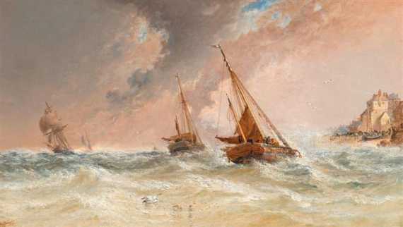 Appraisal: MEADOWS ARTHUR JOSEPH London Fishing boats on a stormy sea