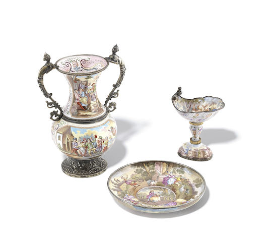 Appraisal: A late th century Austrian silver-gilt and enamelled two-handled cup