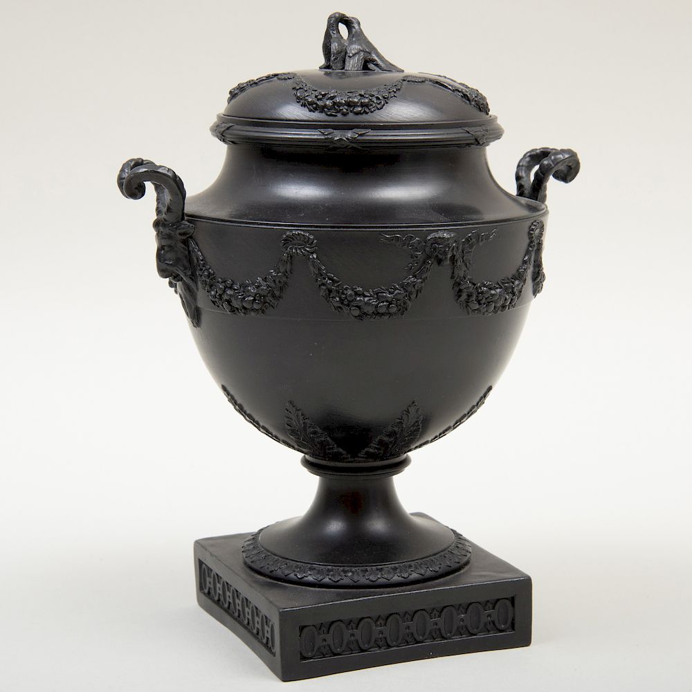 Appraisal: Wedgwood Black Basalt Vase and Cover Impressed mark decorated in