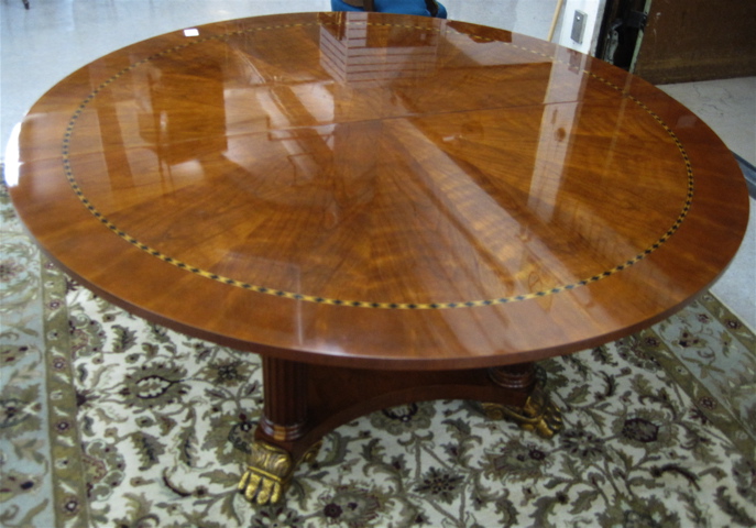 Appraisal: ROUND NEOCLASSICAL STYLE DINING TABLE WITH ONE LEAF Henredon Furniture