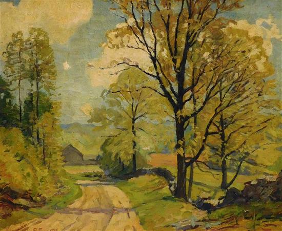 Appraisal: James Goodwin McManus Connecticut - oil on canvas Lyme Roadway