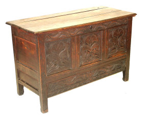 Appraisal: An oak mule chest th century the hinged top of