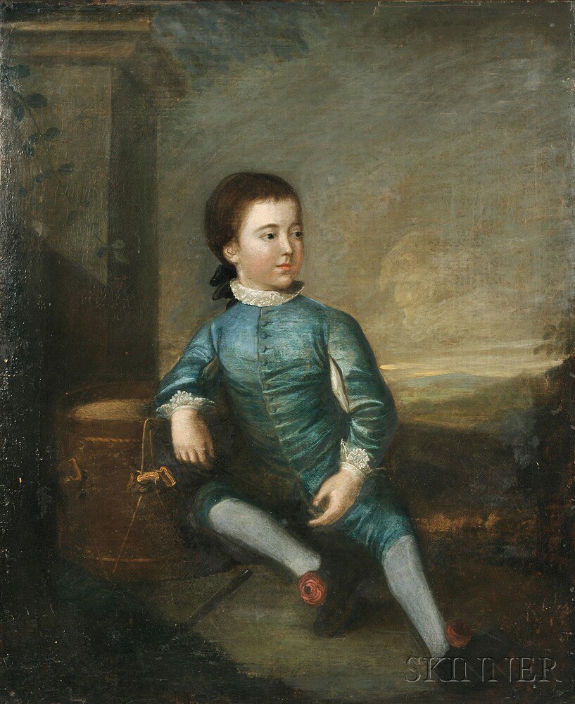 Appraisal: English School Early th Century Seated Boy in Blue Leaning