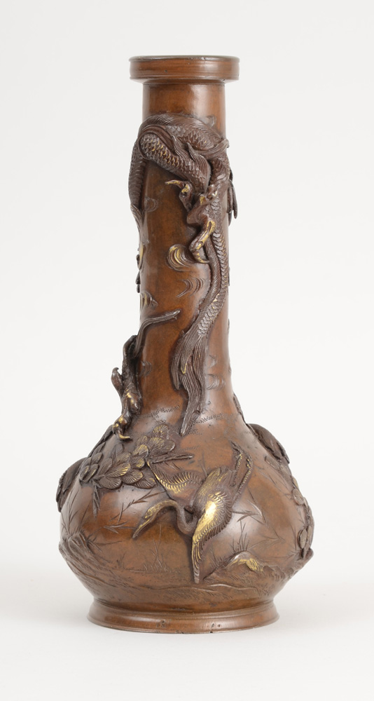 Appraisal: JAPANESE GILT-SPLASHED COPPER BOTTLE VASE With incised three-character mark the