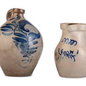 Appraisal: A Cobalt Decorated Stoneware Pitcher and Jug th Century comprising