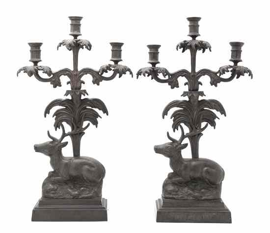 Appraisal: A Pair of American Cast Metal Elk Candelabra the foliate