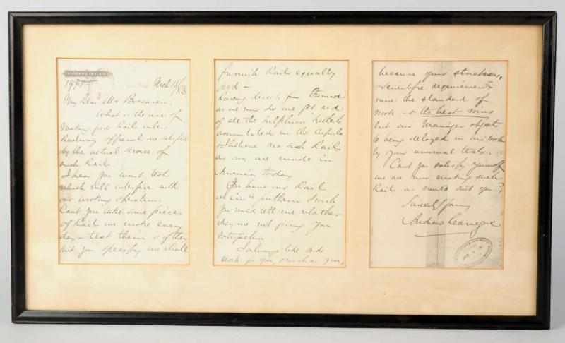 Appraisal: Andrew Carnegie Framed Letter Dated Condition Excellent Size Framed -