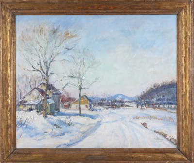 Appraisal: Road to Ridge Valley winter landscape with sleigh and figure