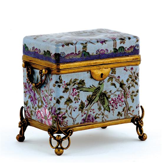 Appraisal: Porcelain and gilt-metal casket rectangular box with hinged lid decorated