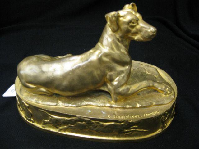 Appraisal: F Barbedienne Bronze Statue of a Dog at Rest tall